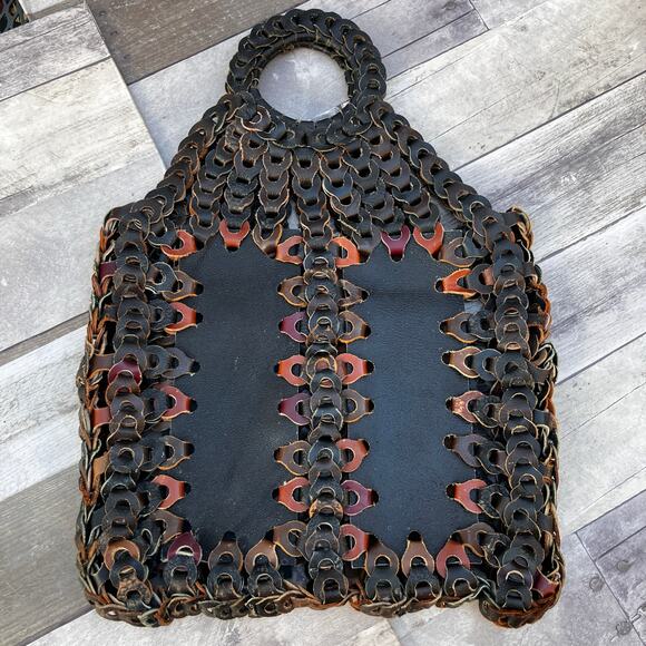VTG Leather Purse Bag Large Black Boho Hippie Distressed Retro Earthy Handmade - Picture 1 of 15
